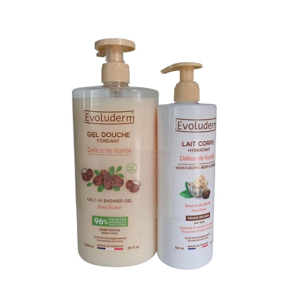 Evoluderm Délice de Karité Shea Butter Body Lotion 16.9 fl.& Shower Gel 34 fl oz